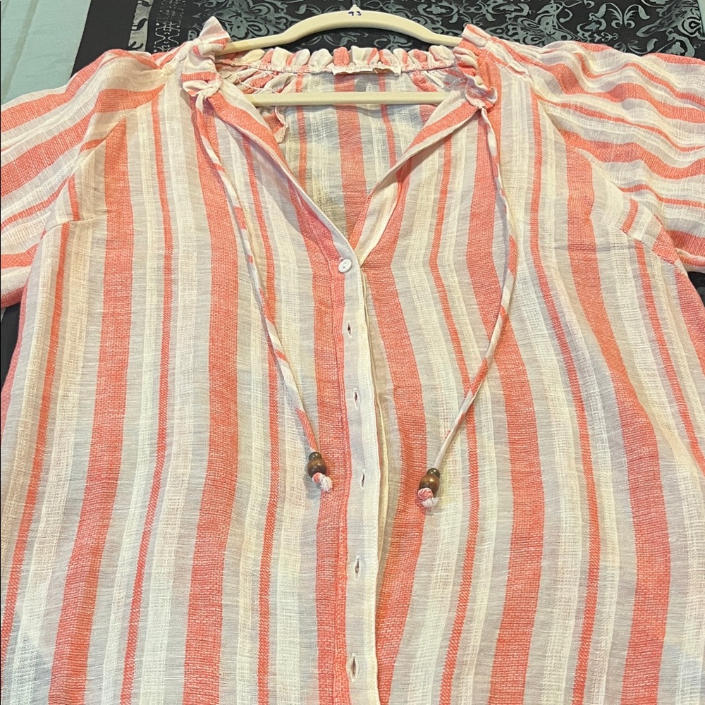 Olivaceous Coral and Cream Striped Blouse - Picture 10 of 10